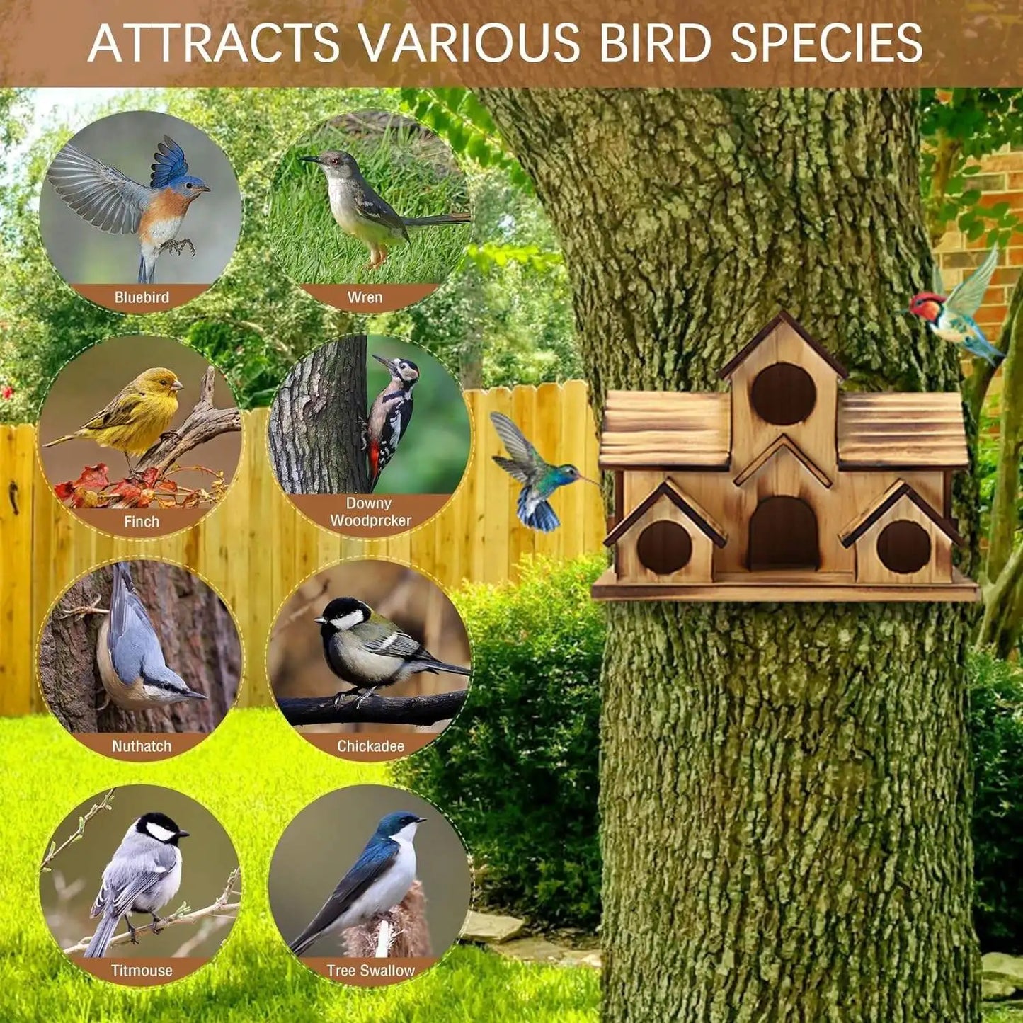 Handmade Waterproof Natural Wooden Bird House